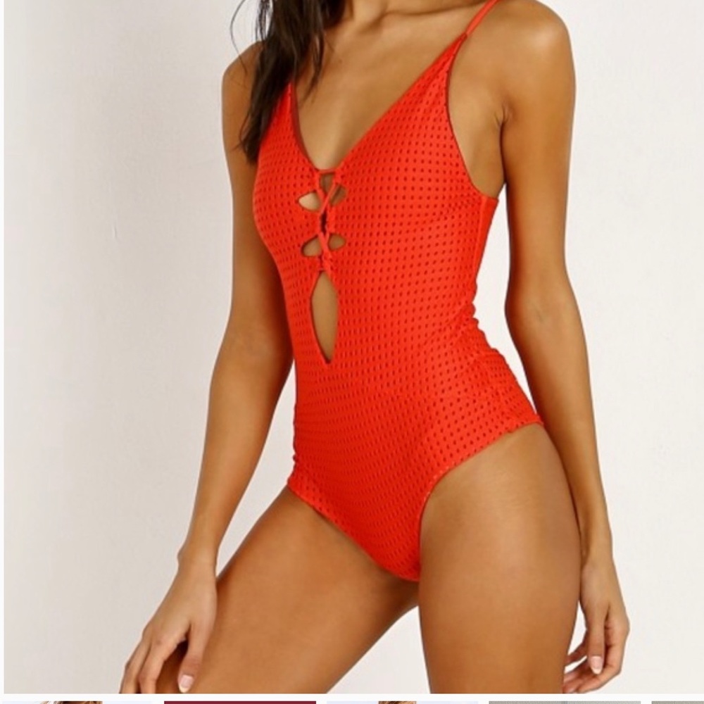Acacia Swimwear Kokomo Mesh One Piece in Lava Neon Red; Used; Size Medium